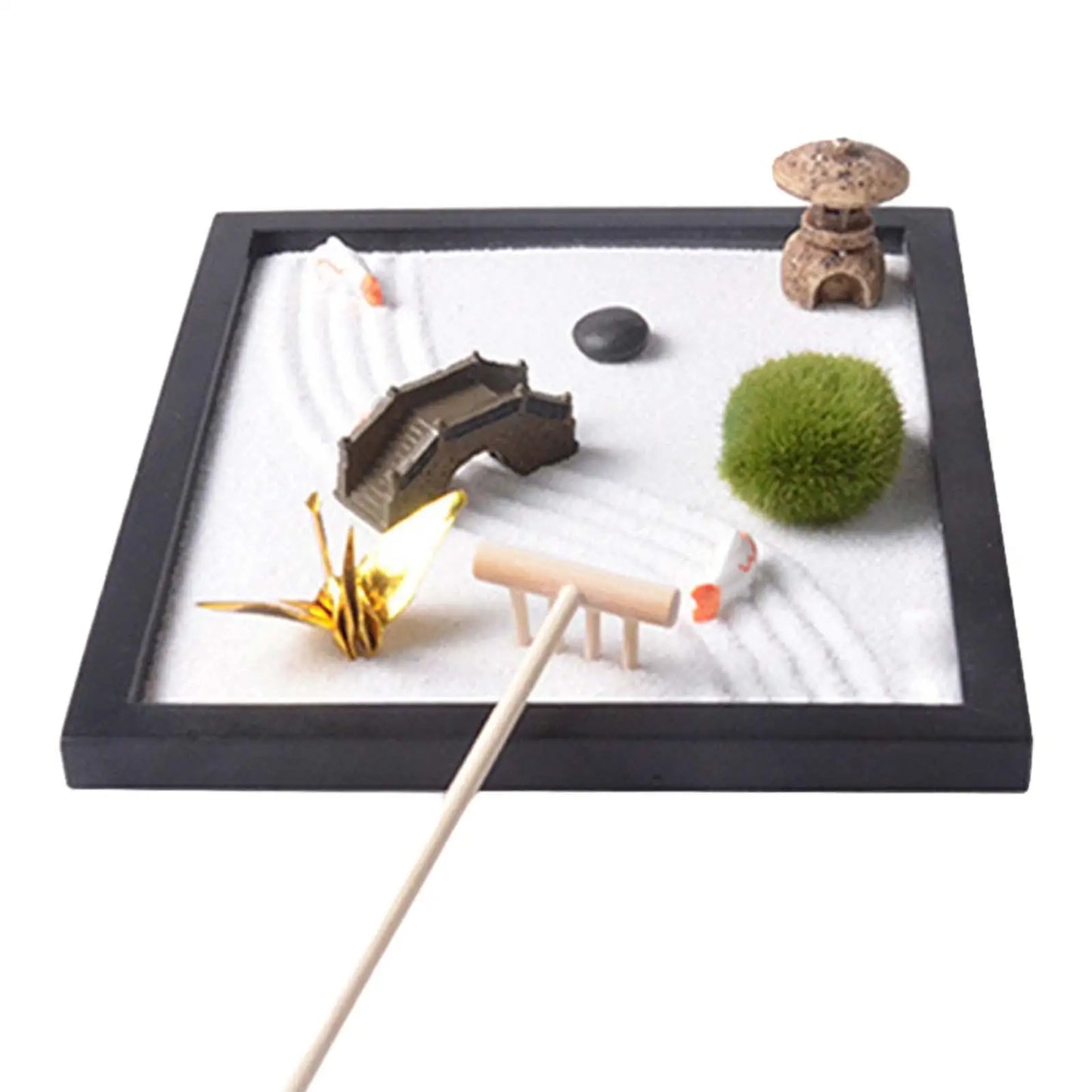 Mini Zen Garden Sand Tray – Japanese Style Desktop Zen Garden | Meditation Desk Decor with Sand & Tools