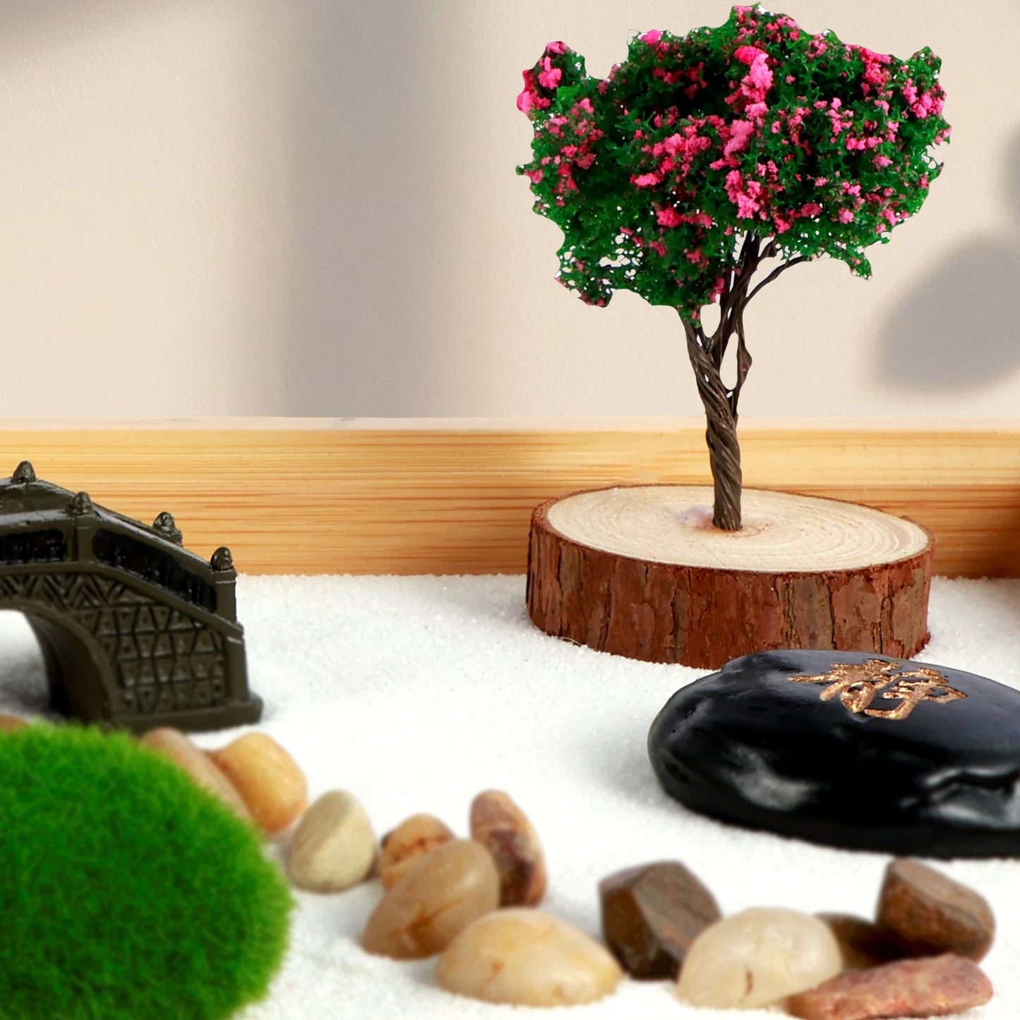 Mini Zen Garden Kit – Desktop Sand Garden with Rake, Bridge & Tree | DIY Meditation Desk Decor