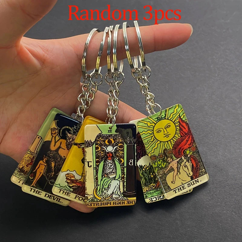 Sun & Moon Tarot Keychain – Acrylic Tarot Card Key Ring | Witchy Bag Charm, Tarot Gift