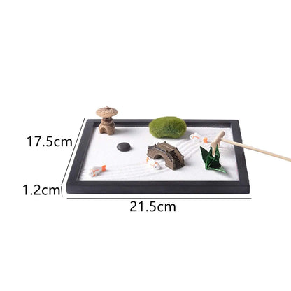 Mini Zen Garden Sand Tray – Japanese Style Desktop Zen Garden | Meditation Desk Decor with Sand & Tools