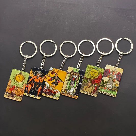 Sun & Moon Tarot Keychain – Acrylic Tarot Card Key Ring | Witchy Bag Charm, Tarot Gift