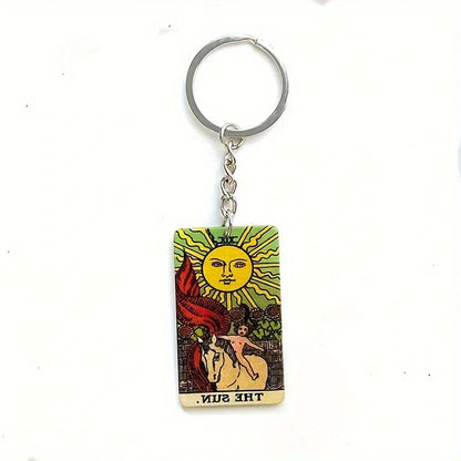 Sun & Moon Tarot Keychain – Acrylic Tarot Card Key Ring | Witchy Bag Charm, Tarot Gift