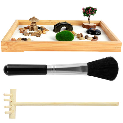 Mini Zen Garden Kit – Desktop Sand Garden with Rake, Bridge & Tree | DIY Meditation Desk Decor