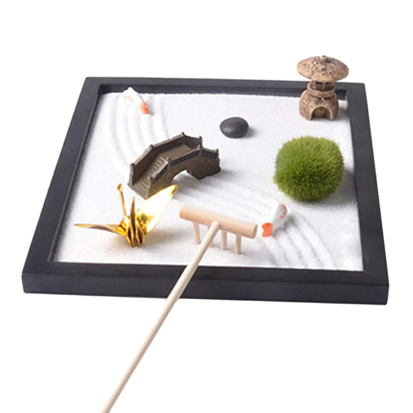 Mini Zen Garden Sand Tray – Japanese Style Desktop Zen Garden | Meditation Desk Decor with Sand & Tools