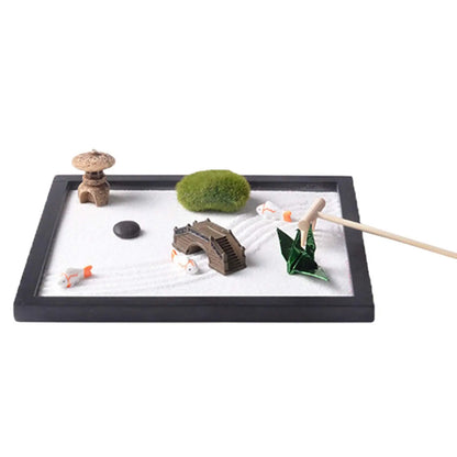 Mini Zen Garden Sand Tray – Japanese Style Desktop Zen Garden | Meditation Desk Decor with Sand & Tools
